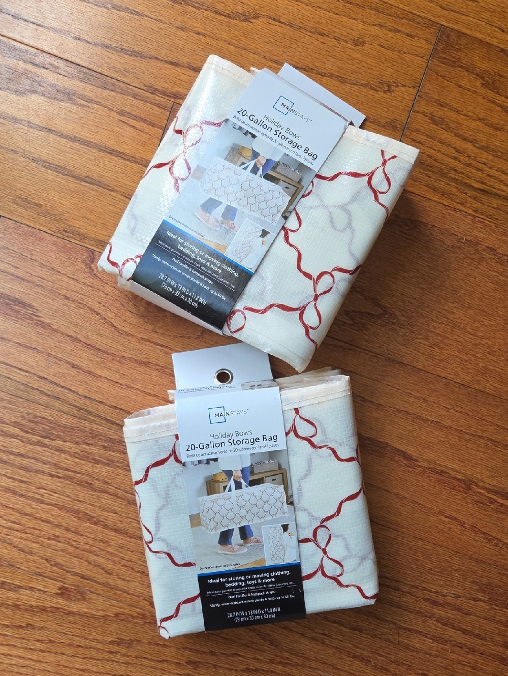 Mainstays Cream Storage Bags with Red Bow Chain Pattern (Set of 2)